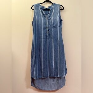 Cloth & Stone Anthropologie Sleeveless Striped‎ Denim Dress in Blue - M